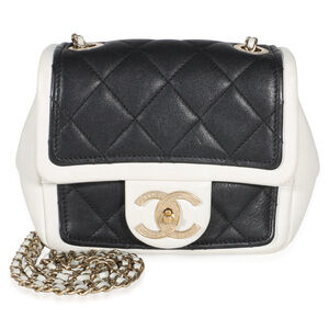 Chanel Bi-Color Black White Quilted Lambskin Mini Graphic Flap Bag